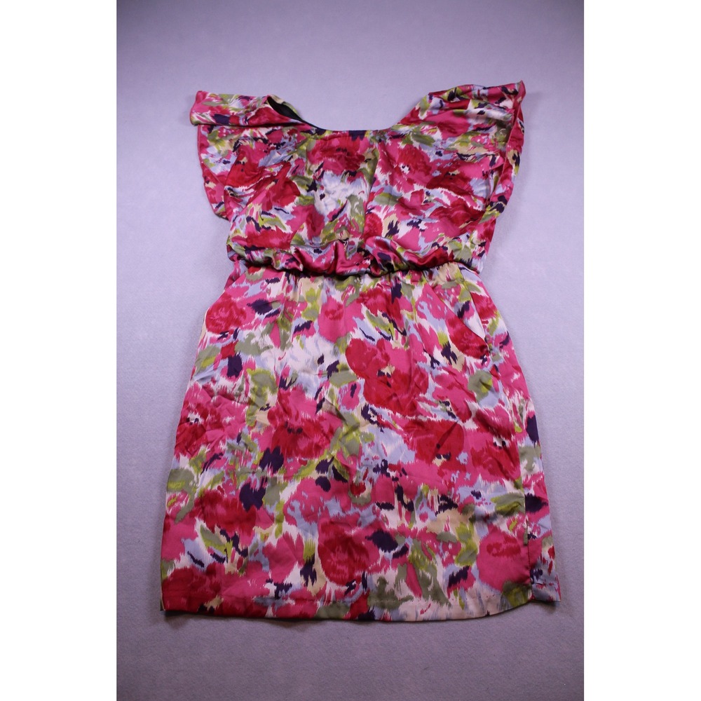 Peppermint Pink Floral Watercolor Dress Ruffle Back Elastic Waist Sleeveless